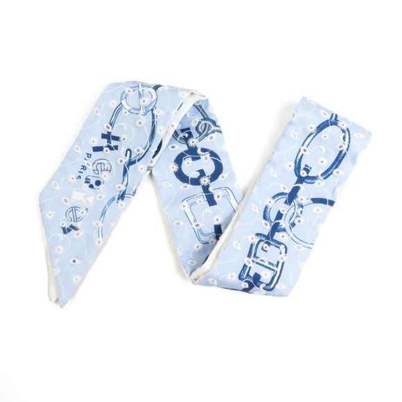 HERMES Scarf Muffler Twilly Silk Light Blue Women's r10018f - Picture 2 of 5